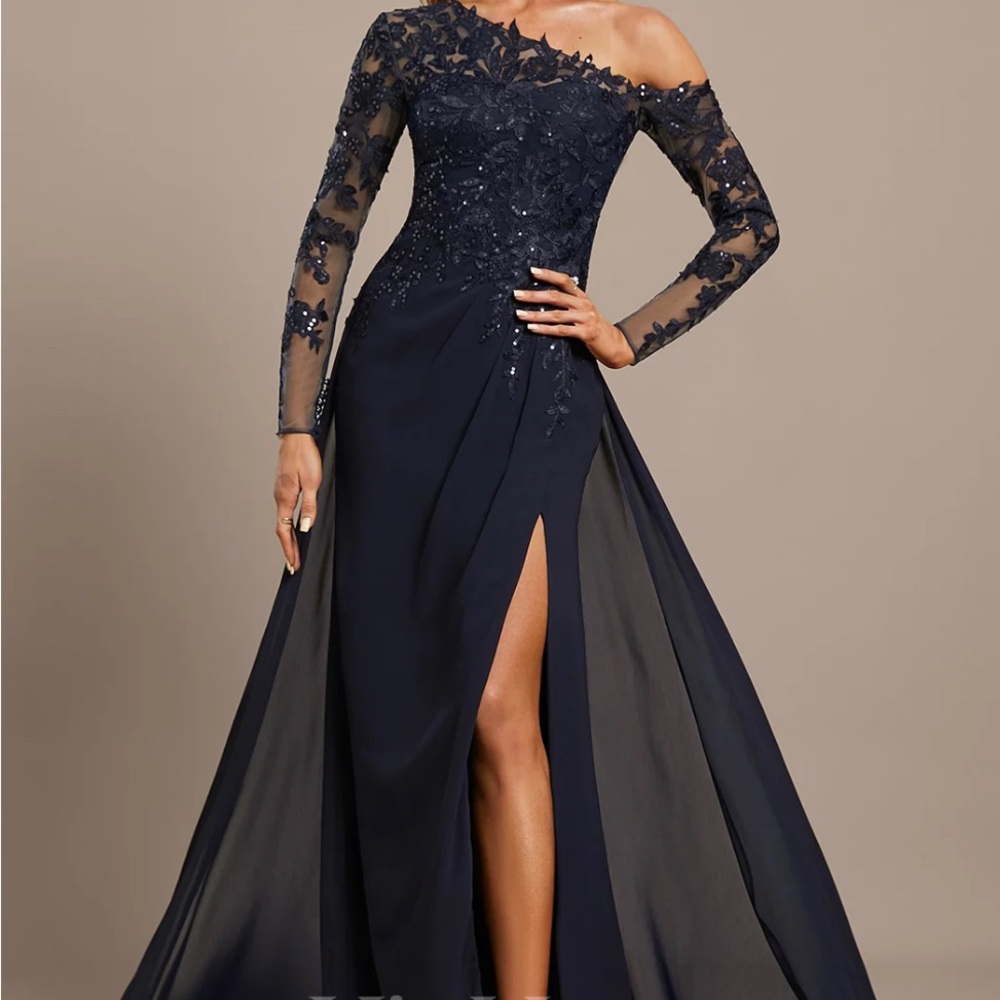 JJs House One-Shoulder Long Sleeve Gown
